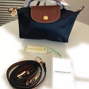 Unused Mini Crossbody Longchamp Original Black Handbag Pouch Canvas Makeup XS